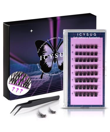 Self Adhesive Eyelashes Waterproof No Gule Needed Press On Natural Lashes Thick Lash Buddy Reusable Glueless Eyelash Clusters Kit With Tweezers For Beginners 48 PCS