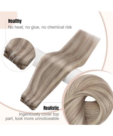 FSHINE Real Hair Clip-In Extensions 40cm 16 inch - 120g Dirty Blonde Highlights | Remy Quality Eechthaar #18p613 - Buy Online on GoSupps.com