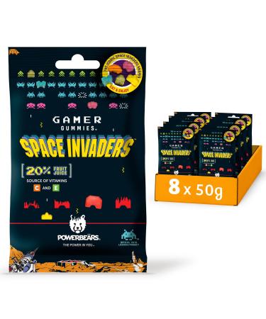 Powerbears Space Invaders gummy bears-20% fruit juice vitamins 6 fruity flavors (pack with 8x50g) Space Invaders (6-fruit taste) 50 g (8-pack)