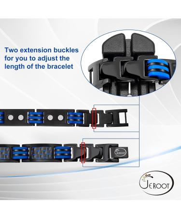 Jeroot Titan Magnetic Band - Adjustable Black Bracelet with Blue Carbon Fiber | Men's Magnetic Jewelry Gifts (3500 Gauss) - Buy Online on GoSupps.com