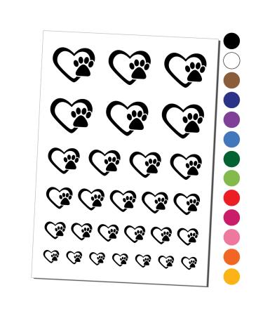 Heart with Paw Print Temporary Tattoo Water Resistant Fake Body Art Set Collection - Black (One Sheet)