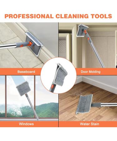 PLOEOUAR Baseboard Cleaner with Long Handle - Convex Design Duster Mop Tool for Baseboard, Door Molding, Windows, Ceiling - Includes 6 Reusable Microfiber Pads - Buy Online on GoSupps.com