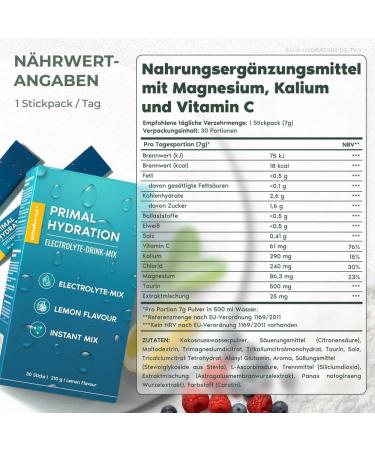Primal Hydration by Primal Harvest | Electrolytic Isotonic Drink | 30 Portions | Magnesium Potassium & Vitamin C | Ideal for Men & Women | International Shipping - Buy Online on GoSupps.com