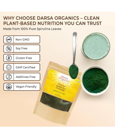 Darsa Organics Spirulina Powder 4 oz - USDA Organic Super Greens Plant-Based Spirulina Protein Powder for Smoothies - Non-GMO Vegan Kosher - Buy Online on GoSupps.com