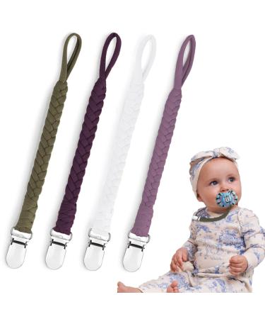 IOSPKKIO 4-pack girls & boys cotton snull chain bib triangular scarf pacifier chain clip Easy to use pacifier chain made of woven rope (pink purple)