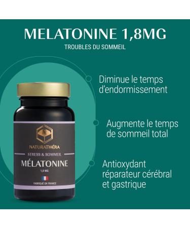 Naturathera Melatonin 1.8MG Strong Dosage Food Supplement Night Alarm Insomnia Difficulties to Sleep 30 Capsules Made in France Vegan No GMO Allergen Additives - Buy Online on GoSupps.com