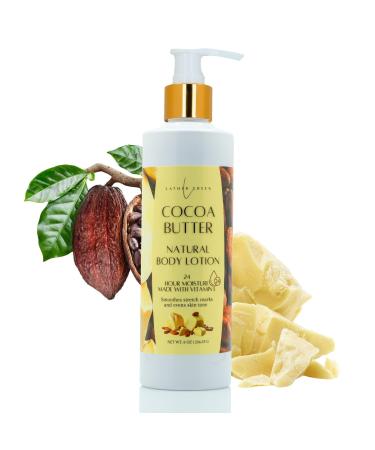 Lather Green - Cocoa Butter Natural Body Lotion Smooths Stretch Marks Deep Hydration 24-Hour Moisture 8 oz