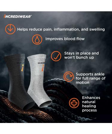 Incrediwear Ankle Sleeve - Joint Pain Relief & Support for Sprained Ankles, Arthritis, Inflammation - Grey X-Large for Women & Men - Buy Online on GoSupps.com
