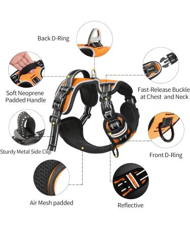 Heele Adjustable No-Pull Dog Harness for Large Dogs | Reflective Breathable Padded Handle | XL University Orange (53-97cm) - Buy Online on GoSupps.com