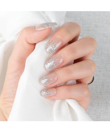 22 pcs Silver Glitter Semi Cured Gel Nail Strips Glitter Nail Gel Polish Wraps Self-Adhesive Nail Full Wraps Nail Strips Nail Tips Nail Wraps Sticker Decals - Buy Online on GoSupps.com