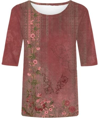 Yihaojia Women's Half Sleeve T Shirts Casual Summer Vintage Floral Print Loose Fit Tops Dressy Round Neck Boho Blouses Red Large - Buy Online on GoSupps.com