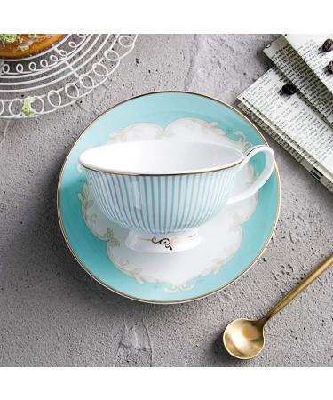 Striped Porcelain Coffee Cup and Saucer Set Cup Drink Breakfast Cup House Kitchen Office - Buy Online on GoSupps.com