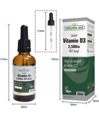 Natures Aid Vegan Vitamin D3 Liquid 2500iu with Dropper - 50ml (Pack of 1) - Buy Online on GoSupps.com