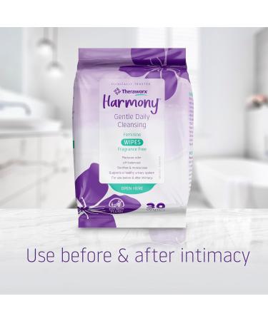 Theraworx Harmony Gentle Daily Cleansing Feminine Wipes - Fragrance Free pH Balanced Urinary Hygiene - 30 Count Unscented Wipes for Women - Buy Online on GoSupps.com