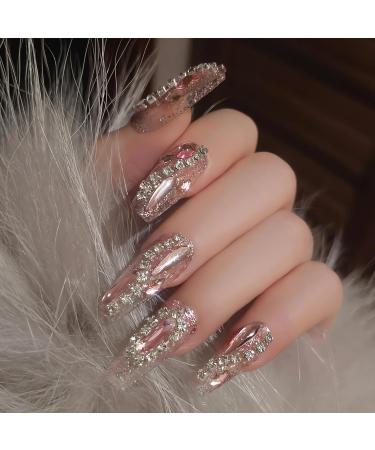 IMSOHOT Long Press on Nails - Coffin Glitter Fake Nails with Shiny Pink Rhinestones | Luxury Ballerina Acrylic Nails for Women (24 Pcs) - Glue on False Nails 61-A07 - Buy Online on GoSupps.com