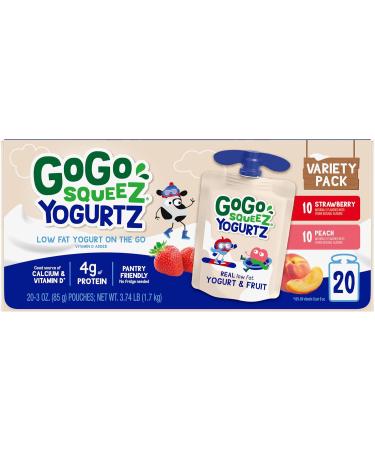 GoGo squeeZ YogurtZ Lot de 20 collations pour enfants avec de vrais yaourts et fruits pas de r frig rateur n cessaire sans gluten sans noix bouchon refermable pochettes sans BPA - Buy Online on GoSupps.com