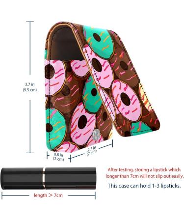 Buy Leather Lipstick Case Organizer with Mirror - Mini Lipstick Holder Bag | Chocolate Strawberry Donuts Design - Buy Online on GoSupps.com