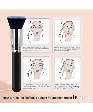 Raffaello Flat Top Kabuki Foundation Brush - Premium Makeup Tool for Liquid, Cream, and Powder - Buffing, Blending, Flawless Face Application - Black - Buy Online on GoSupps.com