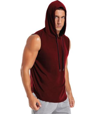Amussiar Men's Workout Hooded Tank Top - XX-Large Wine Red - Buy Online on GoSupps.com
