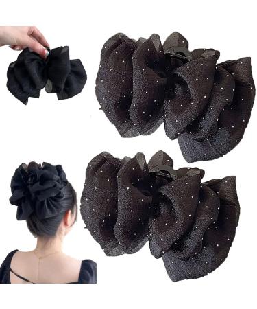 Bow Bubble Clips 2/4pcs Large Large Chiffon Bubble Bow Hair Claw Jaw Clip Hair Claw Clips for Women's Hair Accessories Claw Clip for Thick Long Hair (C(2pcs))