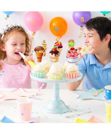 Kids' Ice Cream Themed Happy Birthday Cupcake Toppers Set of 18 - Perfect for Dessert Party Baby Shower Party and Birthday Party Decorations for Boys and Girls - SugarGera - Buy Online on GoSupps.com