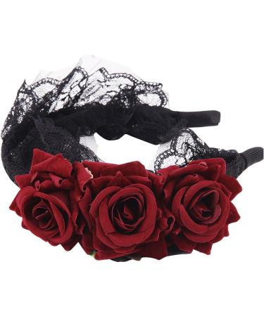 Day of The Dead Floral Headband with Long Veil Flower Crown Festival Headband (Style D) - Buy Online on GoSupps.com