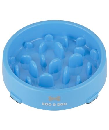 Roo & Boo Slow Feeder Dog Bowl - 19cm - Anti-Gulp Anti-Overeating Slow Feeding Bowl for Dogs Promotes Healthy Eating Puppy Slow Feeding Bowl - Bright Colours (Blue)