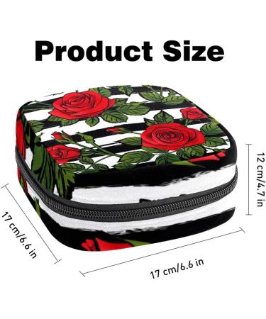 Women's Tampon Storage Bag - Red Rose Floral Stripes Zip Pockets for Menstrual Products - Stylish & Functional! - Buy Online on GoSupps.com