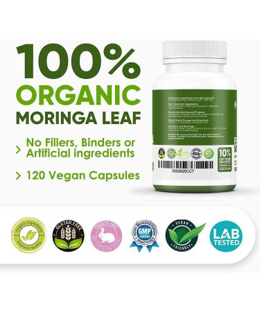 ORGANIC MORINGA LEAF Capsules 1200mg High Potency (2 x 600mg) for Liver Detox Cleanse Gut Health Hormone Balance Gluten Free Non-GMO Vegan-Friendly Antioxidant Supplement -240 Capsules 240 count (Pack of 1) - Buy Online on GoSupps.com