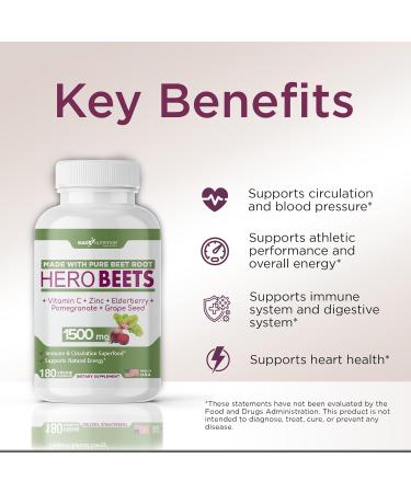 Gade Nutrition Hero Beets - Beet Root Capsules 1500mg - Organic Beet Root Powder + Vitamin C Zinc Elderberry Pomegranate Grape Seed Extract - 3 Months Supply 90 Count (Pack of 1) - Buy Online on GoSupps.com