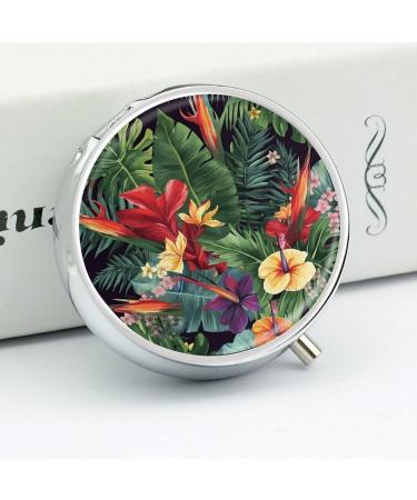 Travel Pill Box with Tropical Plant Design | 3 Compartment Portable Pill Organizer for Purses & Pocket - Buy Online on GoSupps.com