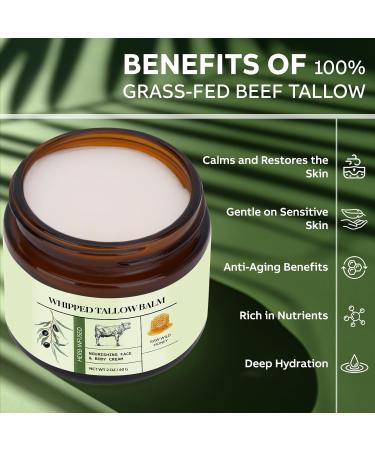 Poyan Beef Tallow for Skin: Grass Fed Whipped Beef Tallow and Honey Balm - Natural Face Body Moisturizer Nourishes and Hydrates the Skin - Infused with Raw Wild Honey 60g - Buy Online on GoSupps.com