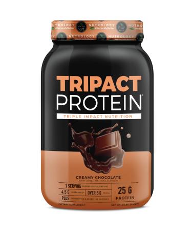 Nutrology TRIPACT Protein Powder - 7-in-1 Meal Replacement Shake with Grass Fed Whey Protein Powder Pea Rice & Greens - Boost Muscle Recovery & Immunity Creamy Chocolate Flavor 40 Servings Creamy Chocolate 3 Pound (Pac