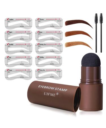 Eyebrow Stamp Stencil Kit And Brow Stamp Shaping Kit-Long Lasting Eyebrow Stamp Waterproof,Eyebrow Stamp Tool Kit With 10 Styles Reusable Eyebrow Stencils(Light Brown)