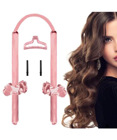 Heatless Hair Curlers for Long Hair, No Heat Curl Ribbon Design with Hair Clips and Scrunchie, Overnight Silk Heatless Curls Headband, Soft Heatless Curling Rod Headband for Natural Hair (Pink)