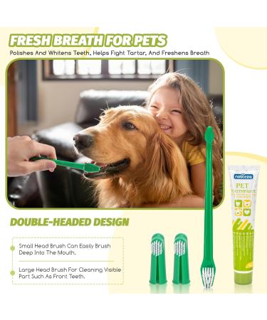 Nobleza Dog Toothbrush and Enzymatic Toothpaste Kit with Finger Toothbrushes - Promote Pet Oral Hygiene and Fresh Breath - Green - Buy Online on GoSupps.com
