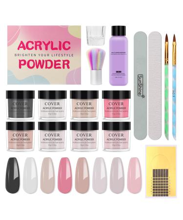 Deciniee Acrylic Powder Nail Kit 8 Colors Dip Powder Nail Kit(Red White Pink Black Jelly Color) Nail Dipping Powder Nail Extension Kit with File Brush Paint Pens Nail Art Manicure Set (Pink Colors)