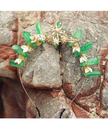 Green Quartz Crown Tiara Headband | Gold Leaf Woodland Fairy Hairband - Buy Online on GoSupps.com