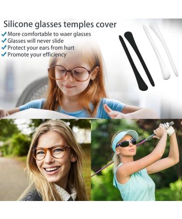 Ryaupy Silicone Anti-Slip Glasses Covers - 4 Pairs Non-Slip Bracket Repair | Universal Black & White End Caps for Glasses - Buy Online on GoSupps.com