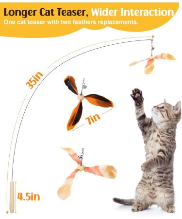 Pawaboo Interactive Cat Toys - 35 Catangel Stable with 2 Springs & Flexible Steel Wire Handle - Magic Wand for Kittens & Cats - Orange - Buy Online on GoSupps.com