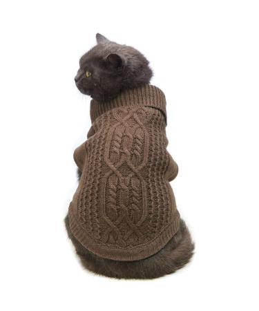 Jnancun Cat Sweater Turtleneck Knitted Sleeveless Cat Clothes Warm Winter Kitten Clothes Outfits for Cats or Small Dogs in Cold Season (Large, Brown) Large Brown