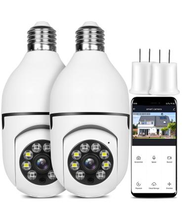 OFYOO Light Bulb Security Camera Wireless Outdoor Indoor 2.4G/5G WiFi Security Cameras for Home Security 360 Panoramic Motion Detection and Alarm Two-Way Audio Based E27 Light Bulb Socket 2 Cameras