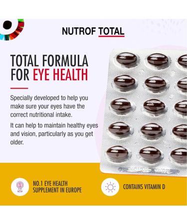 Nutrof Total Capsules Eye Health Supplement with Lutein Zeaxanthin Omega 3 and Antioxidants | Essential Nutrients for Optimal Eye Health | Pack of 30 Capsules (1 Capsule per Day - 1-Month Supply) - Buy Online on GoSupps.com