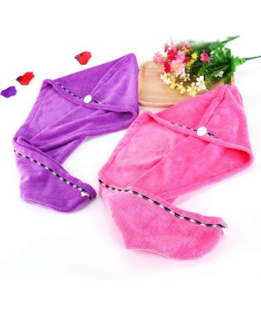 Frcolor Hair Drying Towel Set - Ultra Absorbent Twist Hair Turban Duo in Pink Purple | Hair Wrap Cap for Quick Drying - Buy Online on GoSupps.com