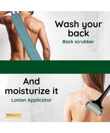 Long Back Lotion Applicator & Scrubber Set - Men & Women's Shower Self Care - Exfoliating Bath Sponge Scrubber - Easy-to-Use Back Roller - Buy Online on GoSupps.com
