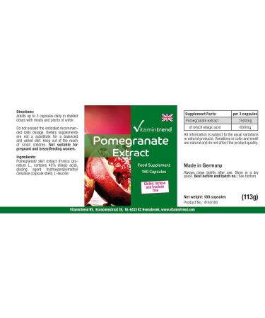 Pomegranate extract 500mg - 180 capsules - vegan - high dose - food supplement | Vitamintrend  - Buy Online on GoSupps.com