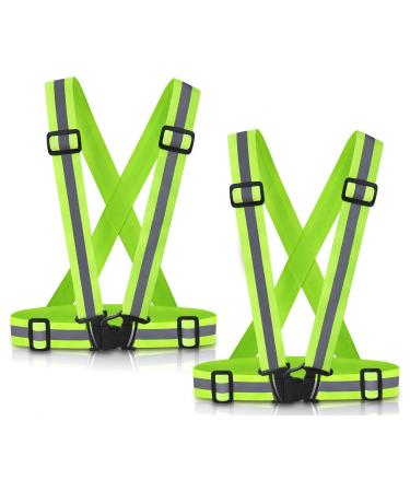 SAWNZC Running Reflective Vest Gear 2Pack, Adjustable Safety VES High Visible Reflective Belt Straps for Night Running Outdoor Cycling Motorcycle Dog Walk Jogging Fluorescent Green