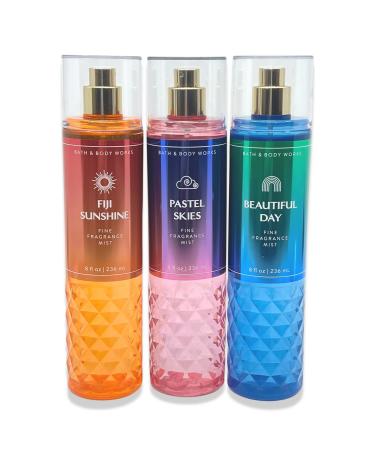 Bath & Body Works Fine Fragrance Mist Beautiful Day Fiji Sunshine Pastel Skies Pack of 3 Body Mists - 8oz each - 2023 spring new scents