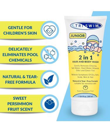 TRISWIM Junior After Swim Hair & Body Wash For Kids | Natural & Tear Free | Gently Removes Pool Chlorine & Odors | Prevents Skin Itching | Sweet Persimmon (200ml) - Buy Online on GoSupps.com