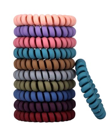 10 Pcs Spiral Hair Ties  Coil Hair Ties  Phone Cord Hair Ties  Hair Coils Phone Cord Hair Rings Ponytail Holder Coil for Any Kinds of Hair 10 color